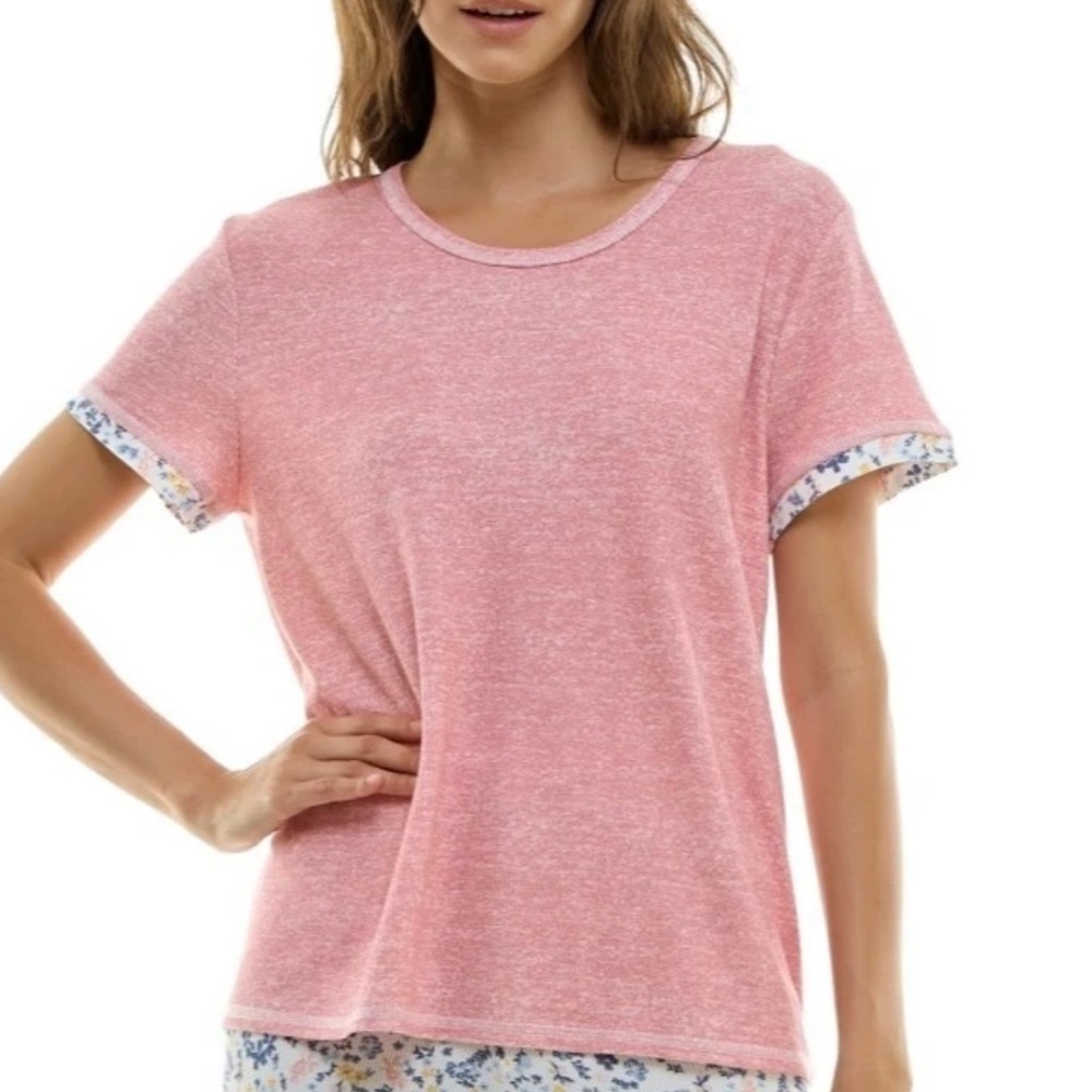 Roudelain Double Sleeve Waffle Knit Pajama Top Bridal Rose NWT Size L